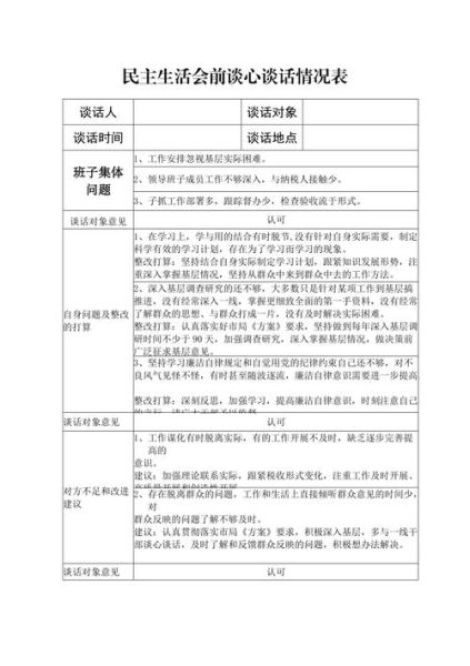 民主生活會談心談話記錄(還是為了共同進步)